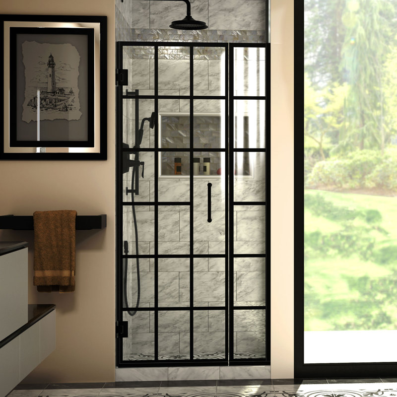 DreamLine Unidoor Toulon 28 inch W x 72 inch H Frameless Hinged Shower Door in Matte Black, 28"