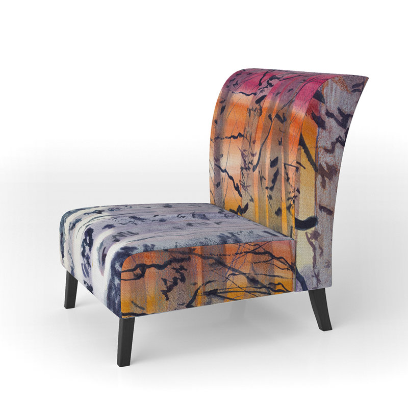 Fauteuil de chambre moderne rembourré en velours Brechta Vibrant Curve Design II, Blanc / orange