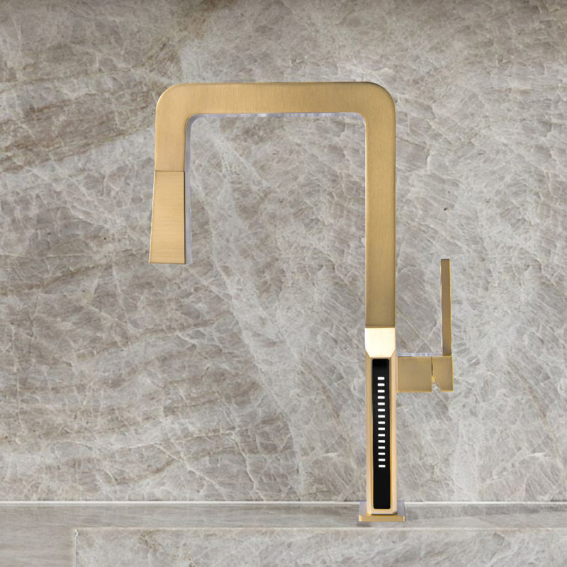 Digital Display Pull-Out Kitchen Faucet, Brushed Gold