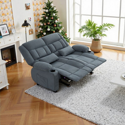Causeuse inclinable manuelle avec porte-gobelets et poche latérale, revêtement en tissu de qualité supérieure