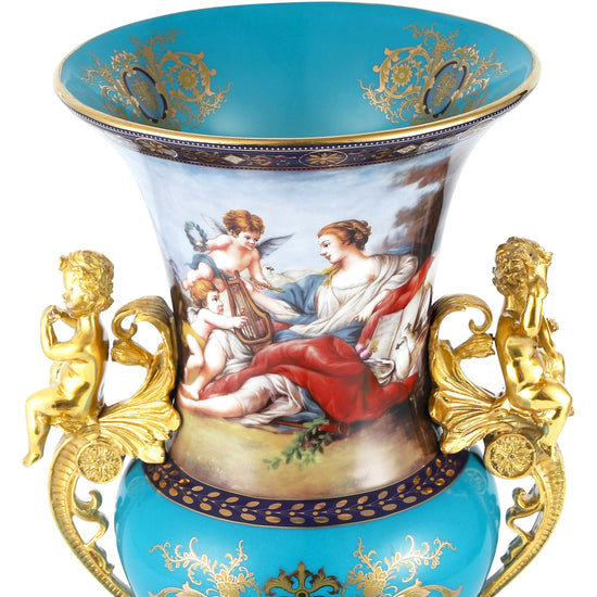 Elegant Porcelain & Bronze Classic Rococo Design Vase with Ornate Handles for Living Spaces
