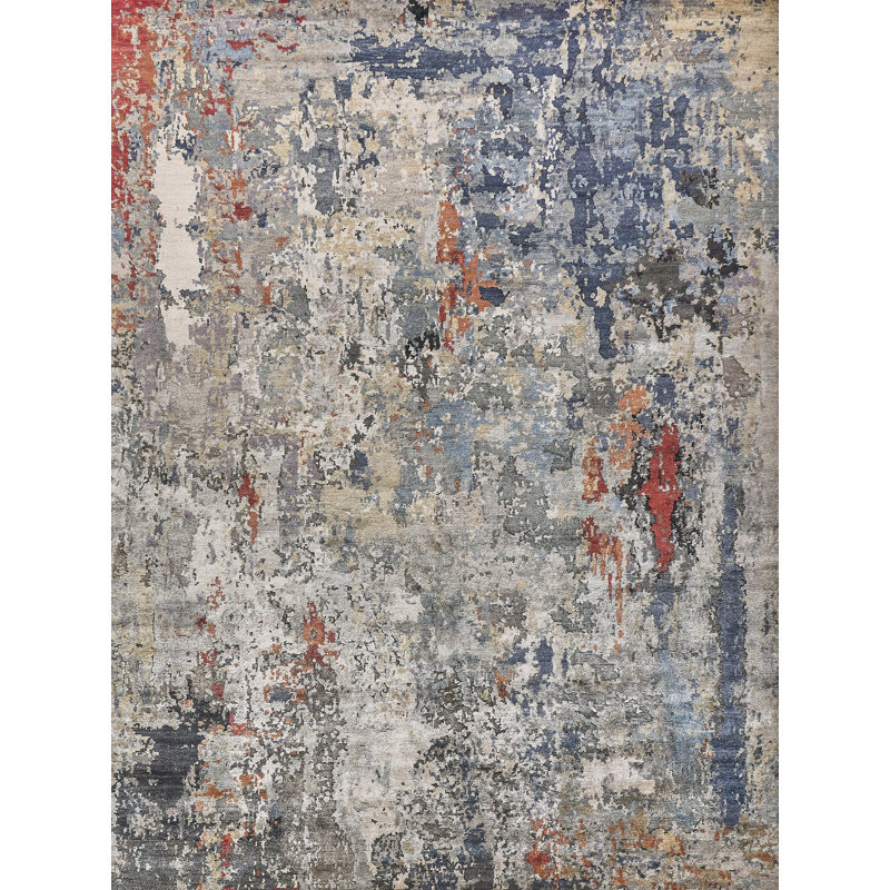 Laureno Hand-Knotted Blue/Gray Area Rug, Rectangle 4' x 6'
