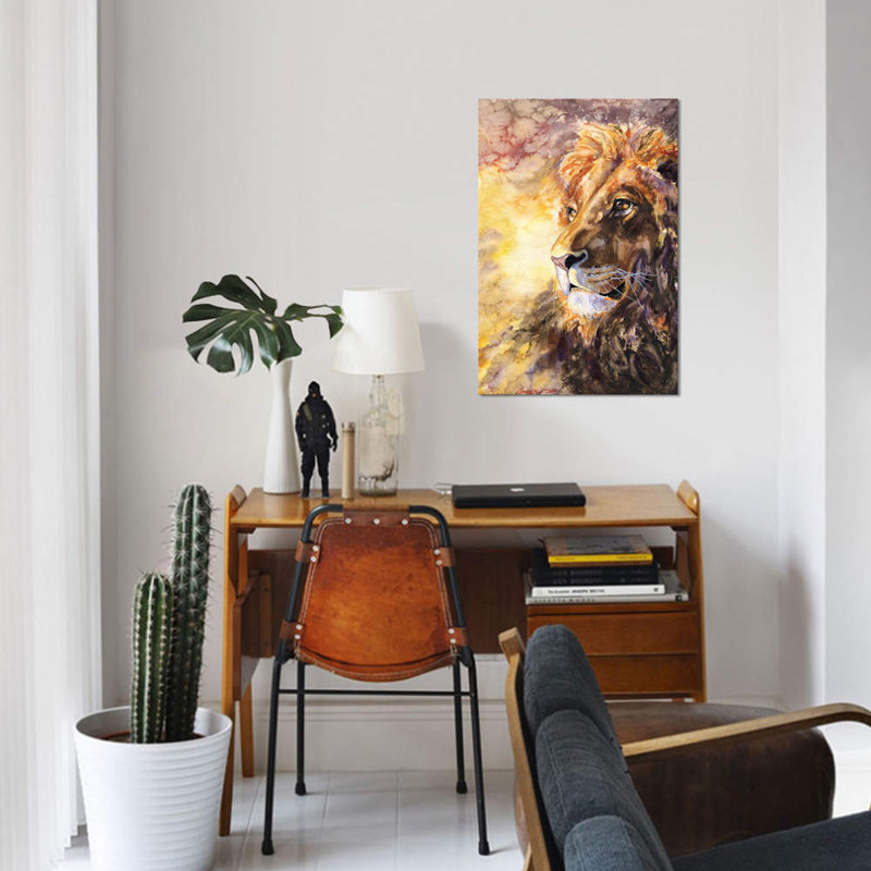 Lion I, reproduction sur toile, H 12 po x l 8 po x P 0,75 po, Toile tendue, Pas de tapis