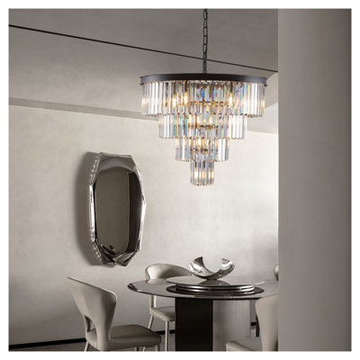 Contemporary Black Crystal Chandelier - Modern 4-Tier Ceiling Light Fixture for Dining Room, Living Room & Bedroom
