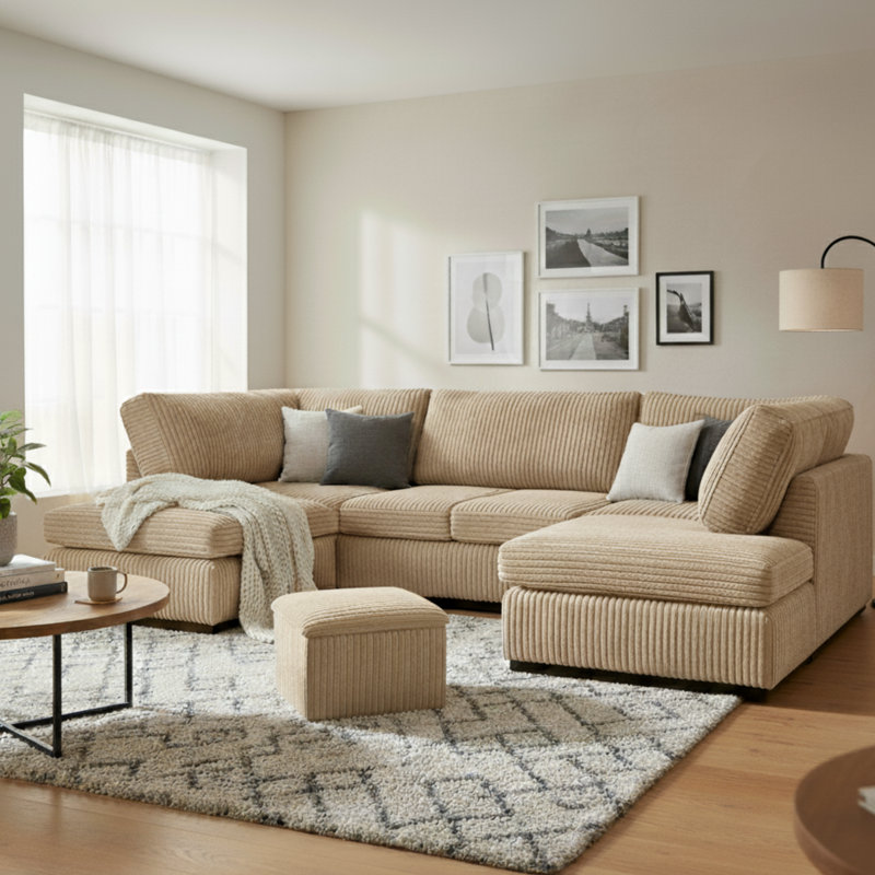 5 Seater Corduroy Corner Sofa , Coffee