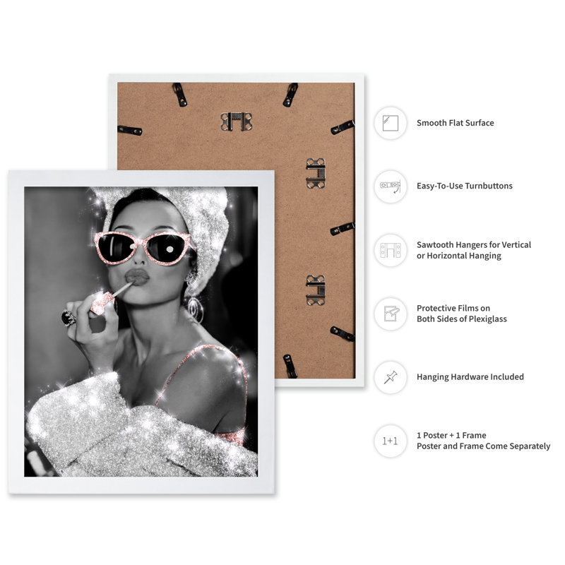 Lunettes de soleil Audrey Hepburn, 24"H x 32"W, Poster, White Framed