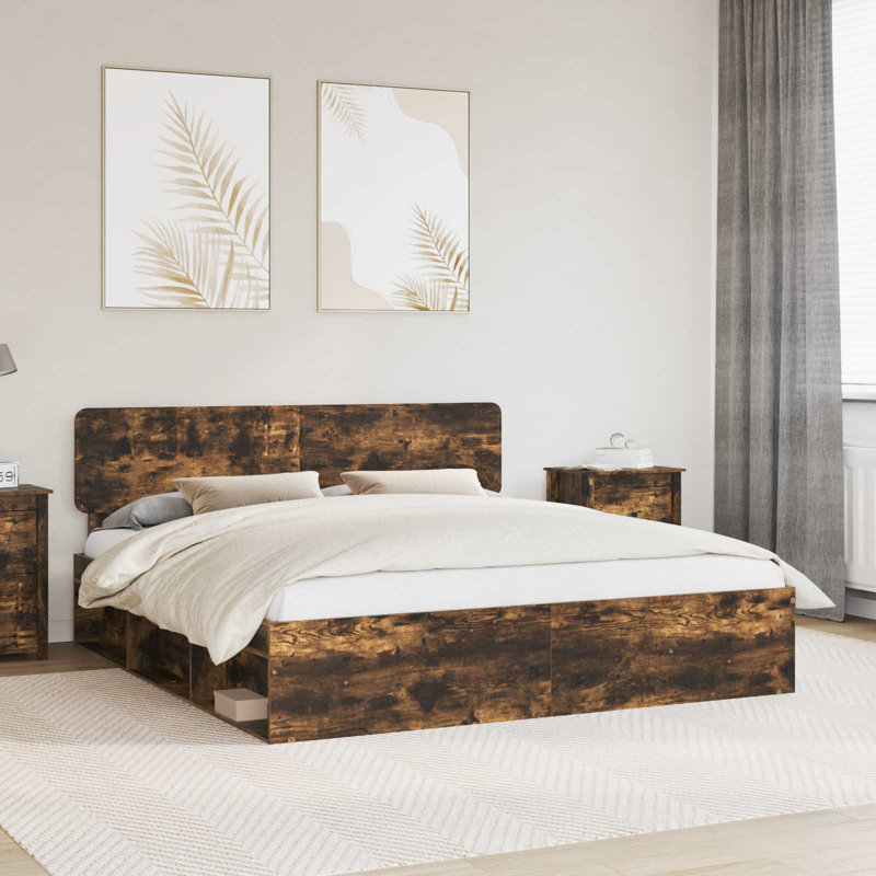 Solid Wood Bed, Smoked Oak, Super King (6')