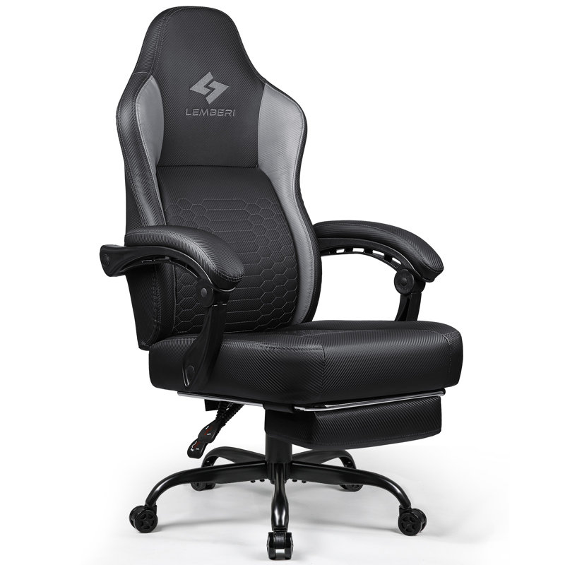 BOSSIN Ergonomic Game Chair with Footrest and Lumbar Support, Gray