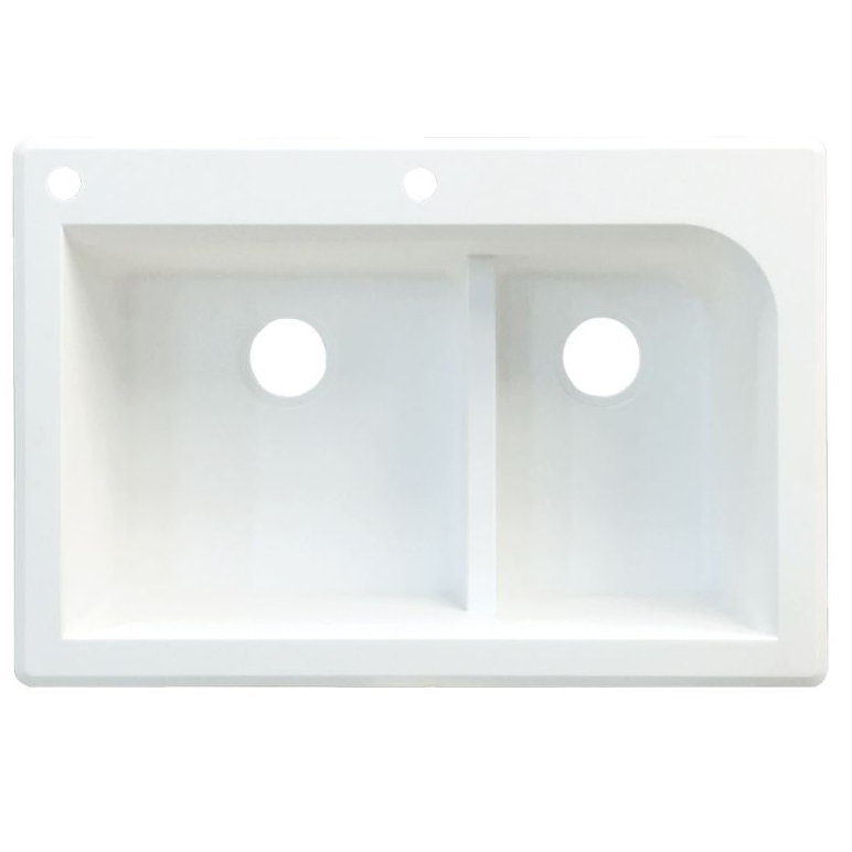 Évier de cuisine à double cuves l 33 po x l 22 po Radius, Blanc, 2 trous