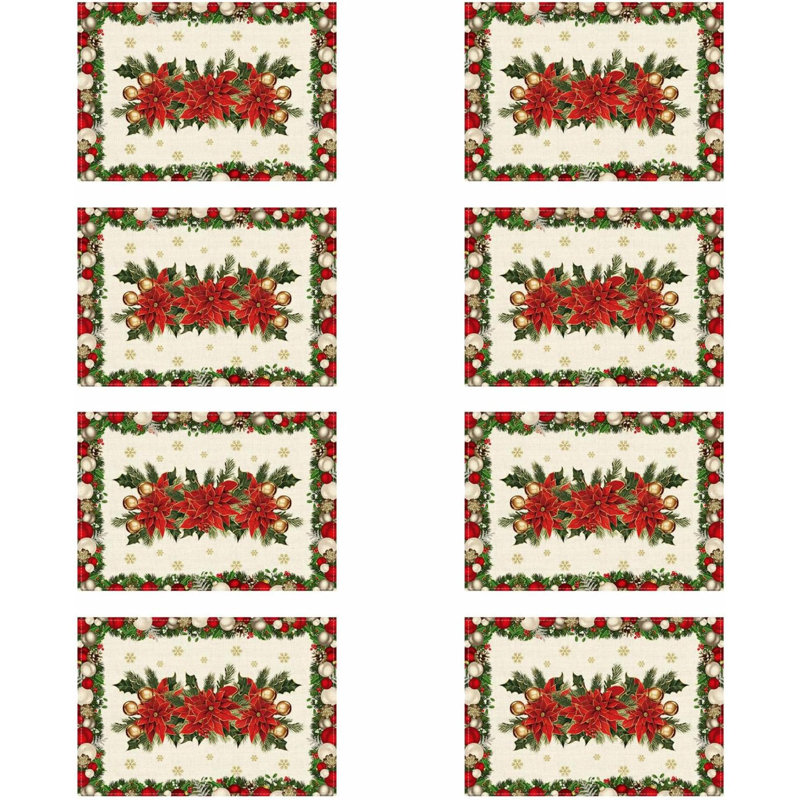 Ensemble de 8 napperons de Noël, poinsettias, feuilles, clochettes, flocons de neige, hiver, 8