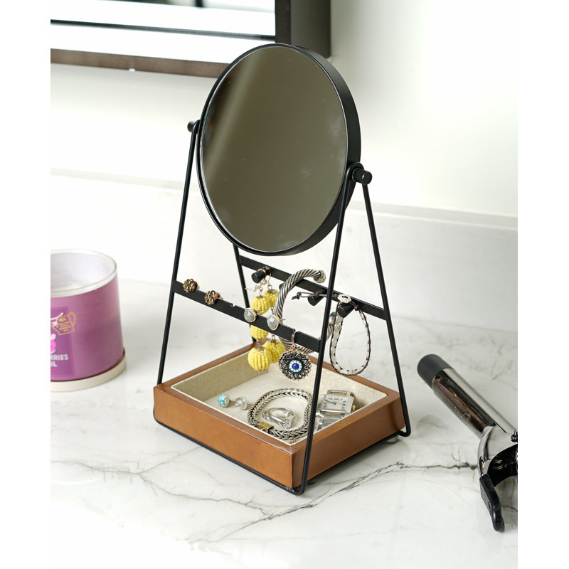 Organisateur de bijoux avec miroir Kenna, Noir / brun