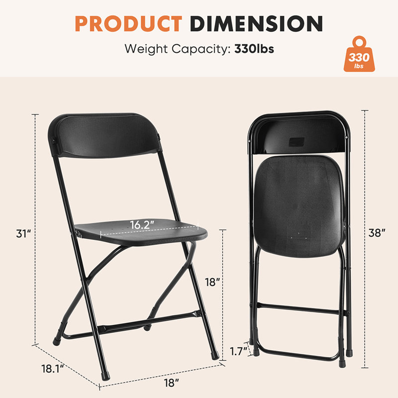 Ensemble de 6 chaises pliantes intérieures et extérieures empilables pour événements, Noir, noir, noir, noir