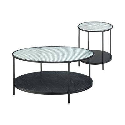 2Pc Occasional Table For Living Area, Black Glass Top And Metal Construction In Modern Style Tables Home Decor, Tempered Base