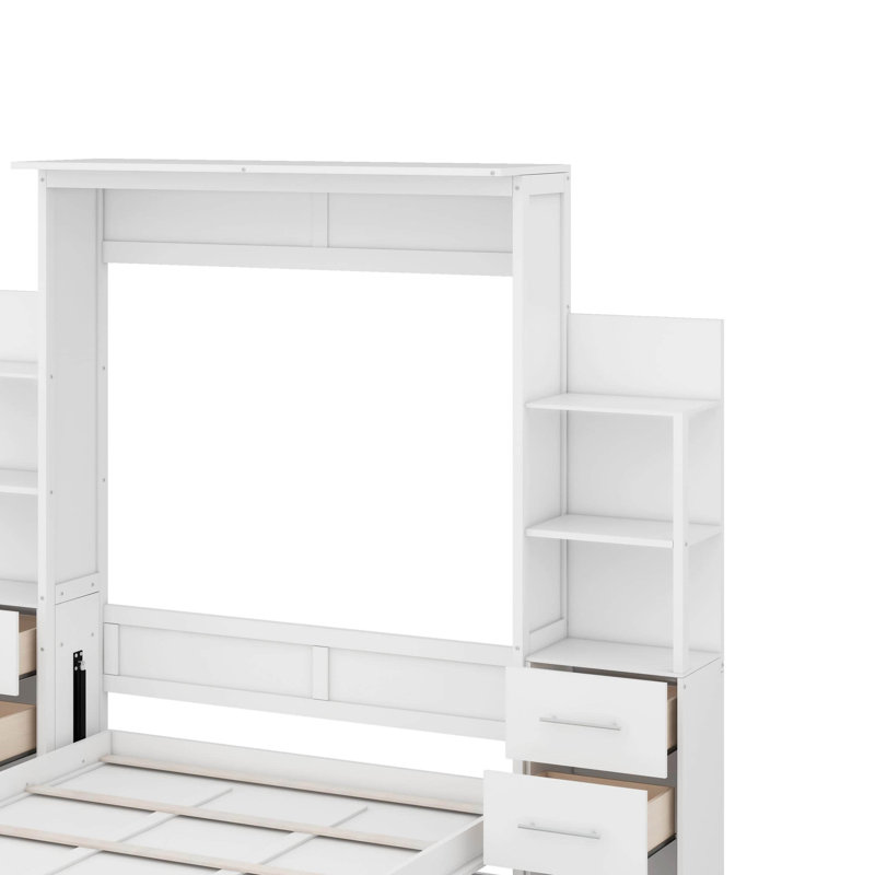 Lit escamotable avec tablettes de rangement, bibliothèque, tiroirs et lumières DEL, Grand lit