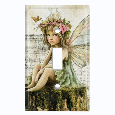 Metal Light Switch Plate Cover; US Standard Size 1 Gang Toggle - Fairy with Flower Crown
