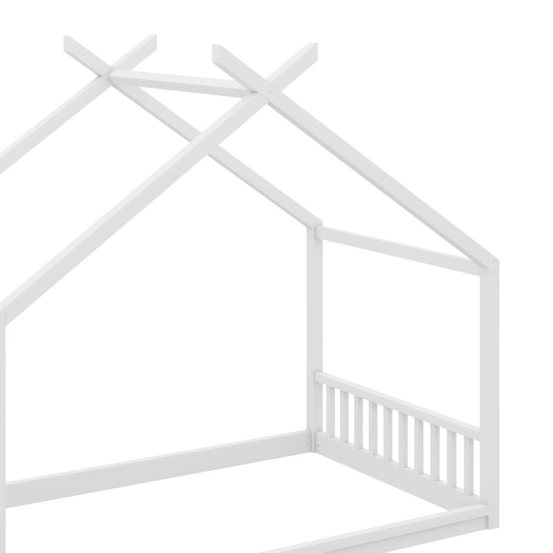 Lit de maison d'inspiration Montessori pour enfants, base de lit à profil bas avec tête et pied de lit, Blanc