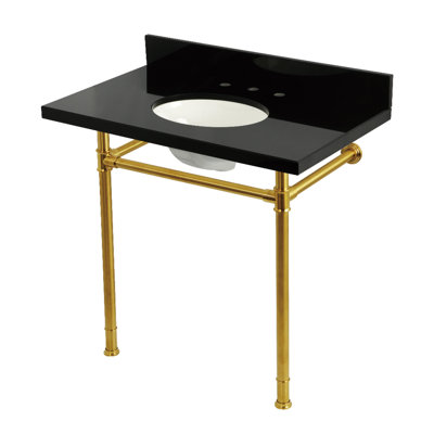 Kingston Brass Imperial 36-Inch Black Granite Console Sink with Stainless Steel Legs (8-Inch, 3-Hole)