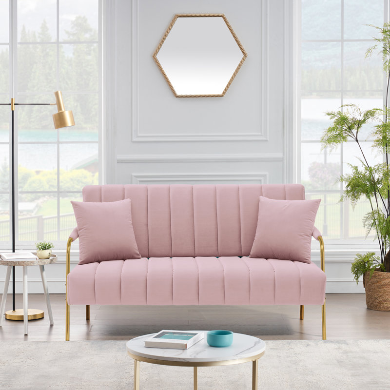Queana Metal 60'' Reception Sofa, Pink