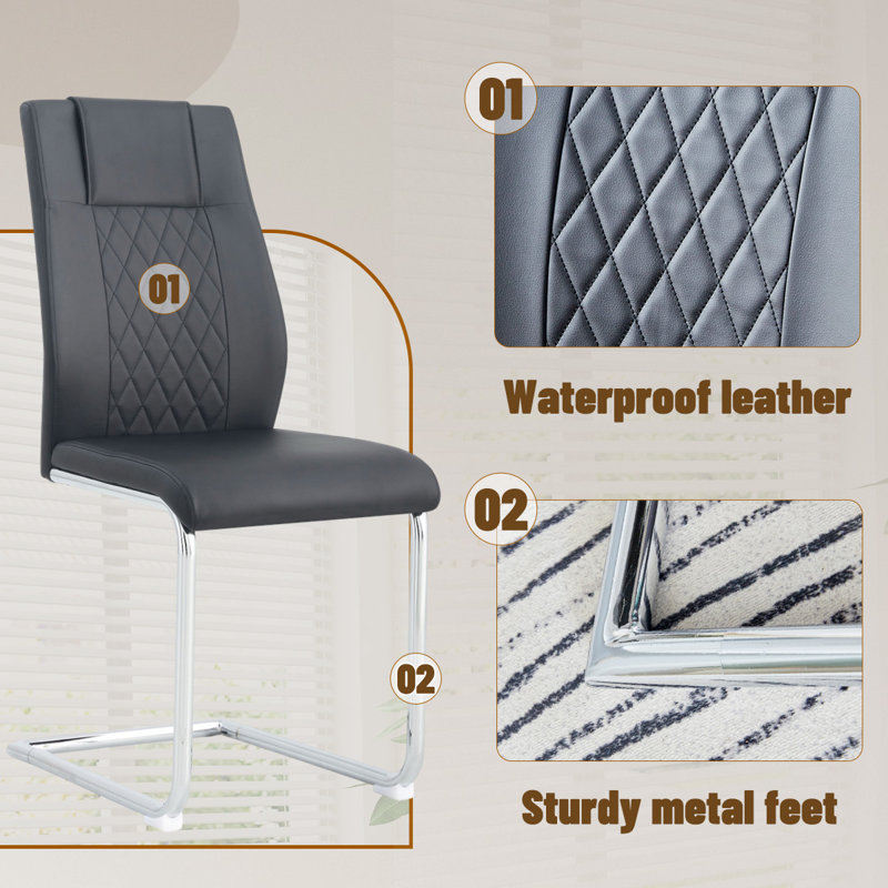 Modern Dining Chairs, Silver, 6, Black