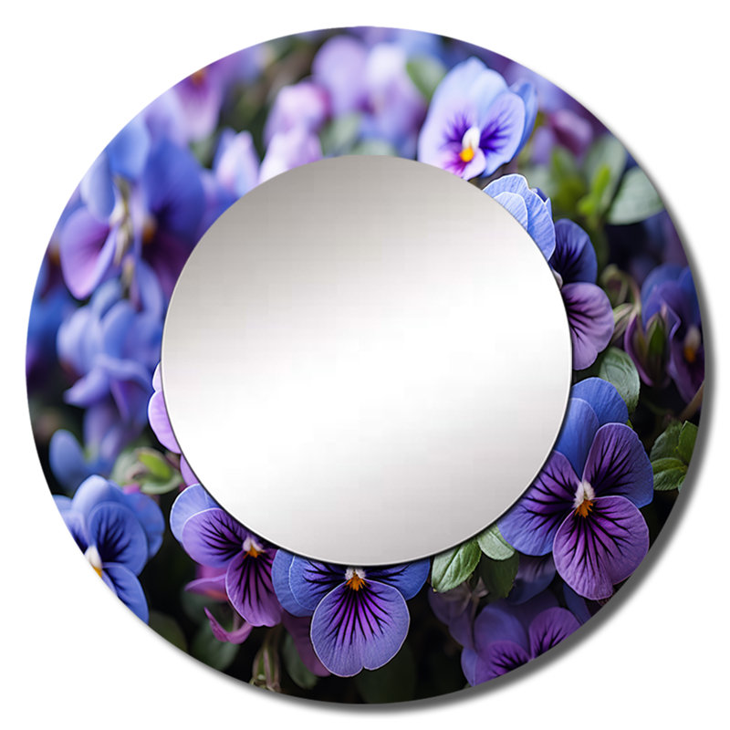 Purple Pansies Field Vibrant - Pansies Mirror, Traditional Round Decorative Wall Mirror, Printed Metal Art, 29" x 29"