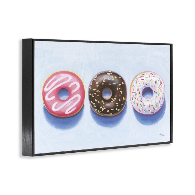 Trio de trois beignets, estampe numérique par Wild Apple, Giclée encadrée noir minuit, H 16 po x l 24 po