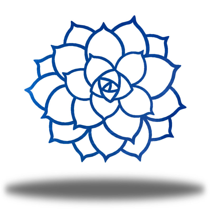 Succulente décoration murale en métal, H 30 po x l 30 po x P 0,06 po, Bleu