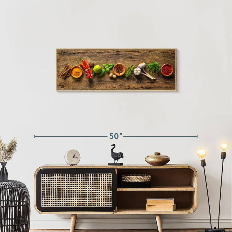 Épices et herbes savoureuses, Cadre flottant en bois naturel, 37" X 13"