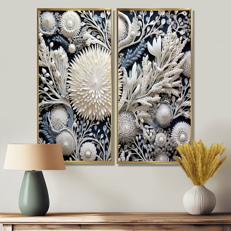 Fleurs de corail gris - impressions sur toile grises, H 40 po x l 40 po, Reproduction encadrée sans passe-partout, Doré