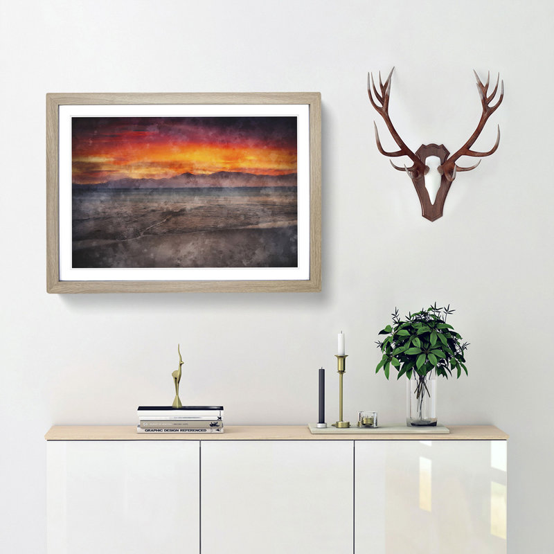 Spanish Beach at Sunset - Picture Frame Painting Print, Oak Framed, 24cm H x 33cm W x 2cm D