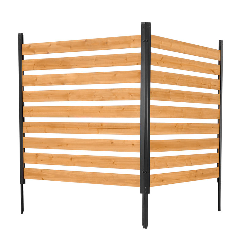 Wooden Privacy Fence, 48 x 49 x 28 inch Air Conditioner Fence, 2 Panel Solid Outdoor Wood Privacy Screen with Metal Stakes, Steel Frame, Trash Can Hider Fences Suitable for Garden, Pool