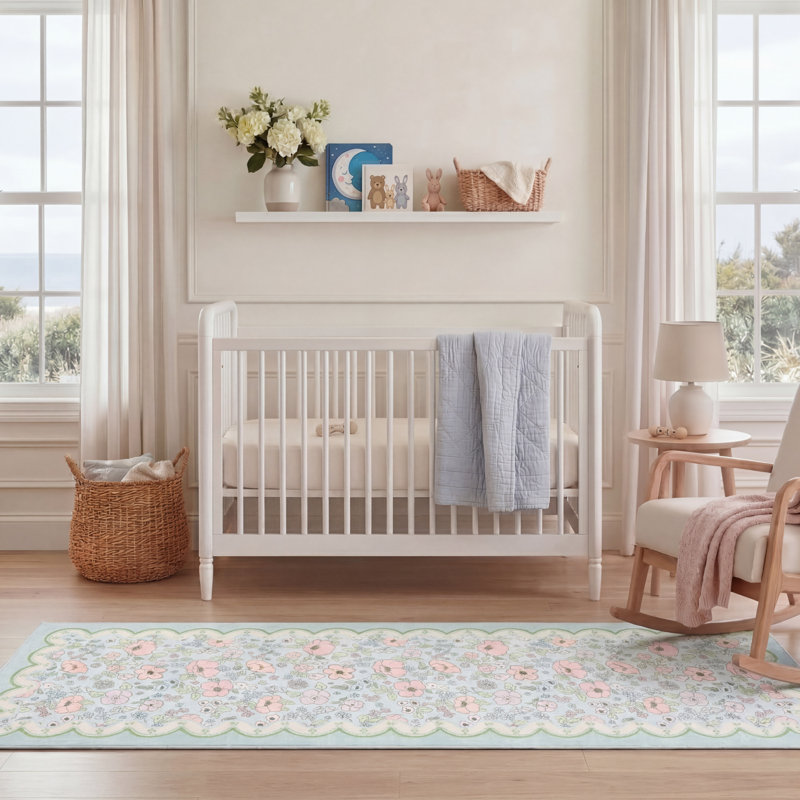 Tapis lavable à la machine Finley, Bleu pâle, 5 pi x 7 pi