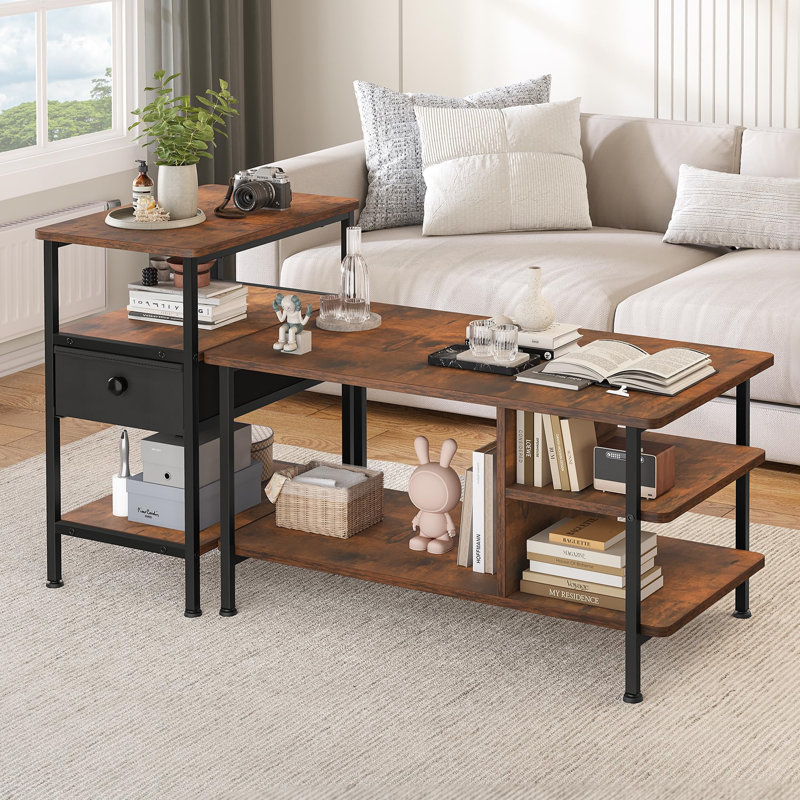 Alexcya Coffee Table with Storage, Brown, Black