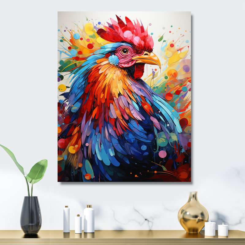 Coq coloré - Art mural coq animal en métal, H 44 po x l 34 po x P 1,5 po