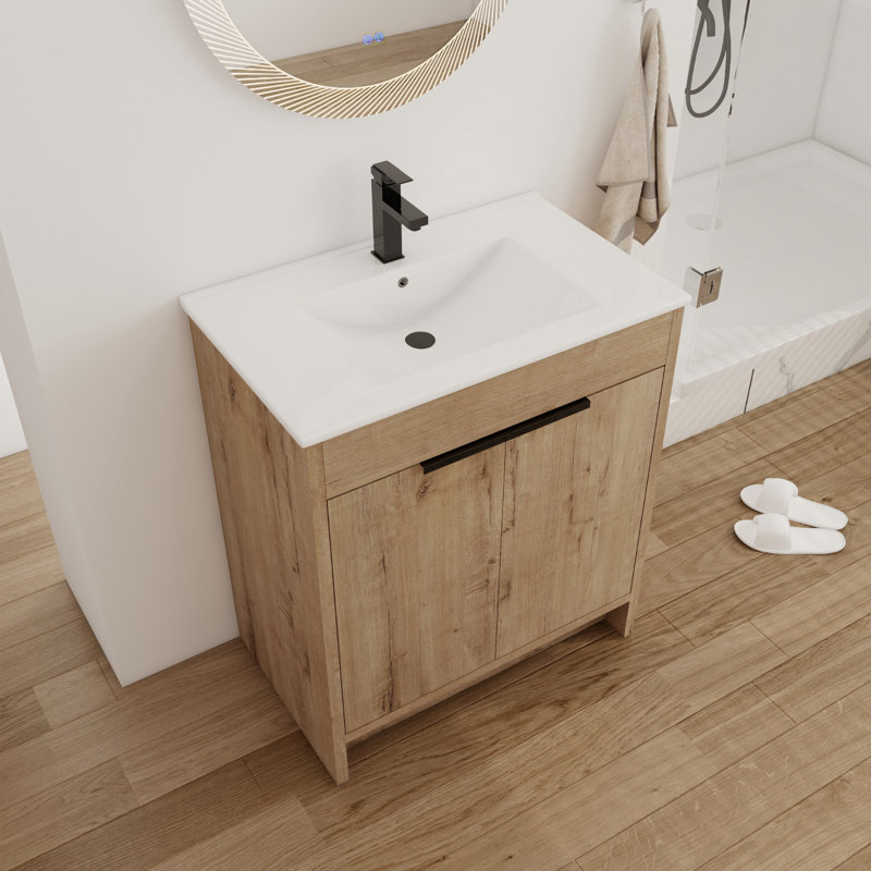 Meuble-lavabo simple avec plateau 30,34 po Randallstown, Imitation de chêne