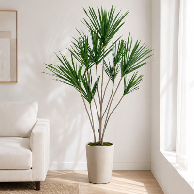 5FT Artificial Dracaena Tree, Faux Dracaena Plant with UV‑Resistant Large Variegated Leaves, Realistic Fake Floor Plant for Indoor Outdoor Home Decor