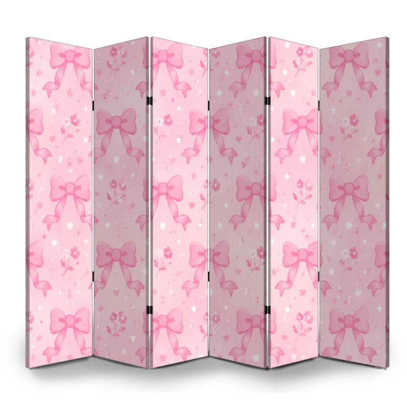 Cloison pliante à 6 panneaux avec paravent floral rose pastel séparateur de pièce autoportant, 6, 71" H x 96" W x 1" D