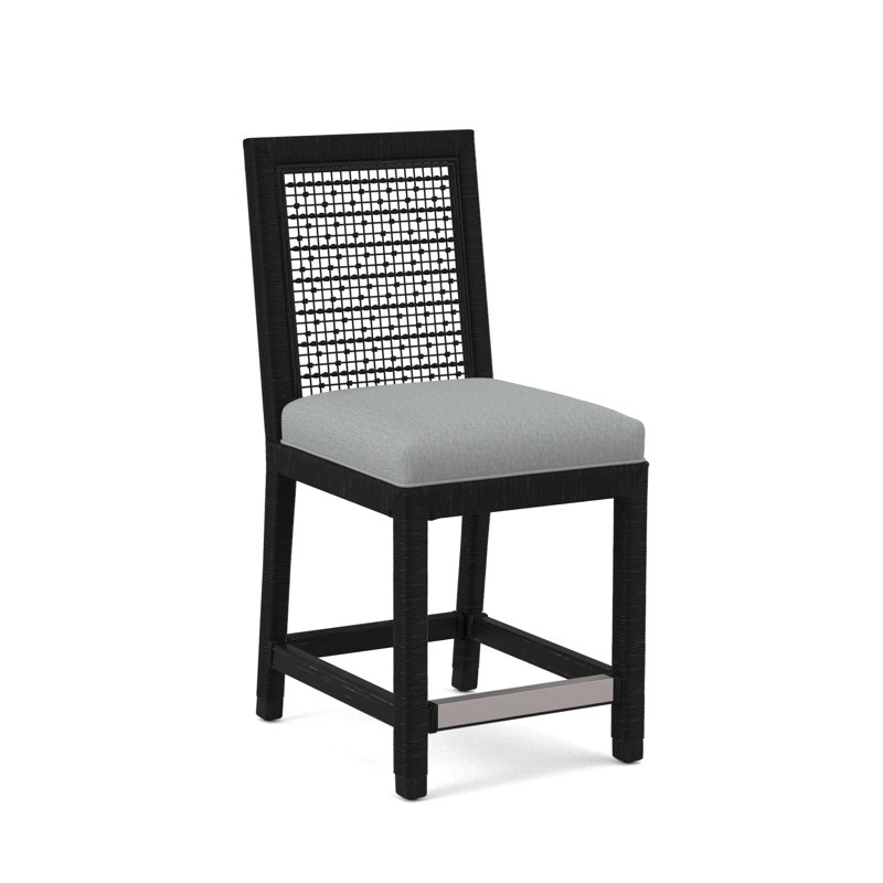 Pine Isle 24" Counter Stool, Sunbrella Beige Pinstripe; 6205-74, Black