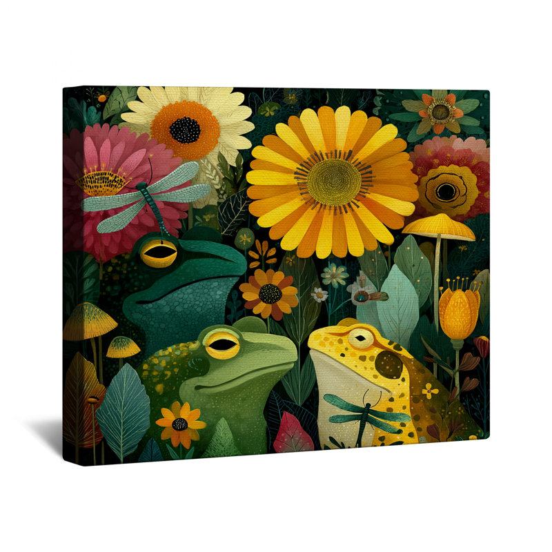 Toile de galerie de grenouilles et de libellules, 16 po x 20 po