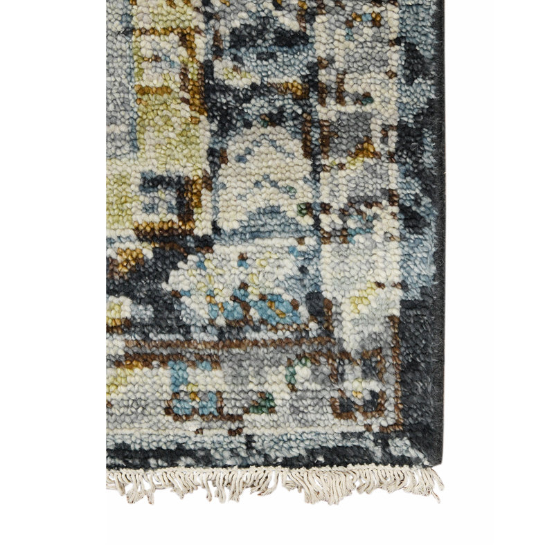 Wool Geometric Area Rug in Gray, Rectangle 2' x 3'