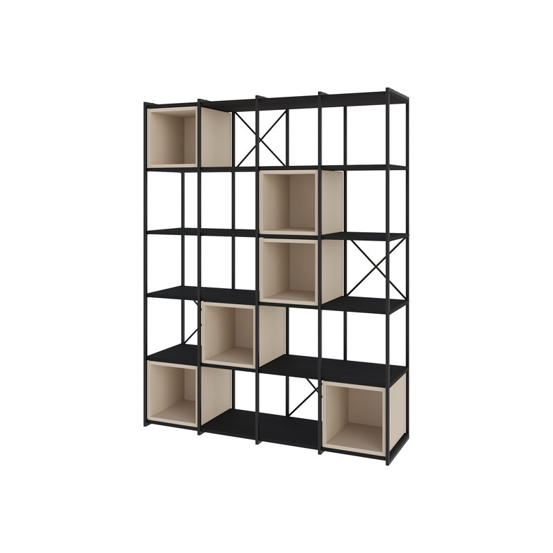 Vale Modern Metal Frame Multi-Purpose Bookshelf & Storage Unit, Black/Sandstone