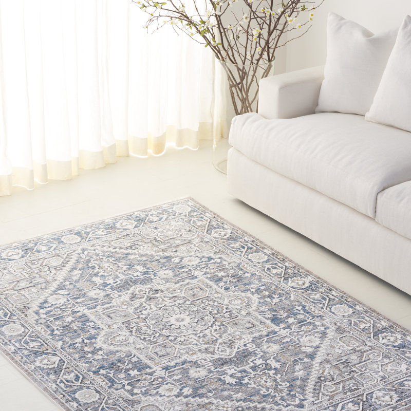 Tapis oriental en polyester 1272 Clover, Rectangulaire 8 pi x 10 pi, Bleu