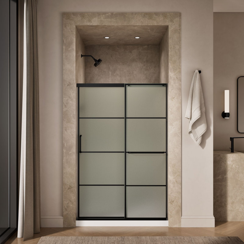Elate Sliding Shower Door, 70-1/2-In H X 44-1/4 - 47-5/8-In W, With 1/4-In Thick Crystal Clear Glass With Rectangular Grille Pattern