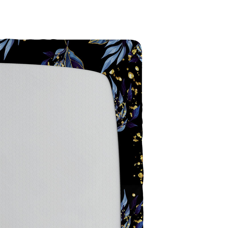 Ambesonne Night Jungle Fitted Sheet Leafy Pattern Hues Art Charcoal Grey Indigo, Queen Fitted Sheet