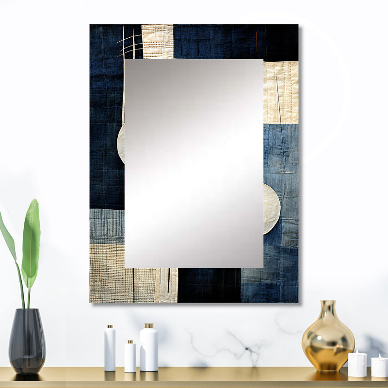 Blue Azure Geometric collages - Abstract Collages Decorative Wall Mirror, Modern Mirror, Printed Metal Art, 32" x 24"