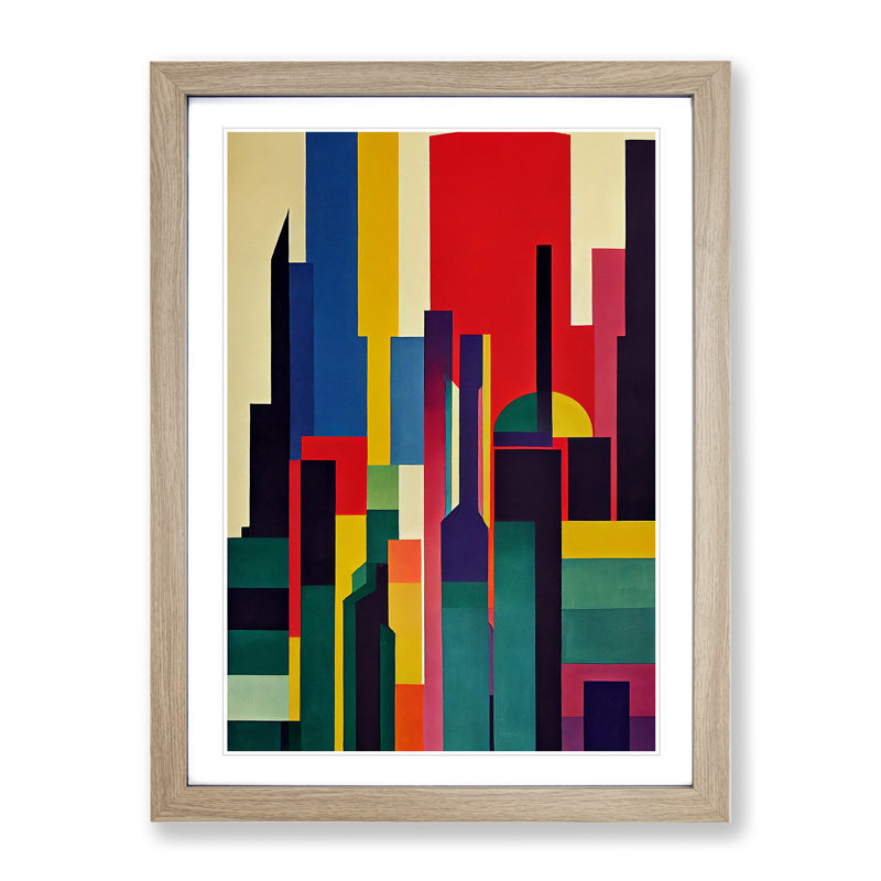 City Skyline Abstract No.2 - Single Picture Frame Painting, 46cm H x 34cm W x 2cm D, Oak