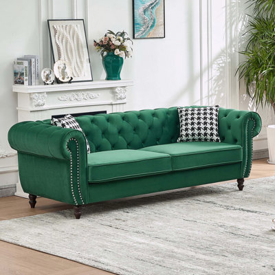 85 Chesterfield 3-Seater Sofa with Velvet Upholstery