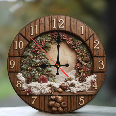 Horloge de Noël-Face-Avec-Hiver-Scène