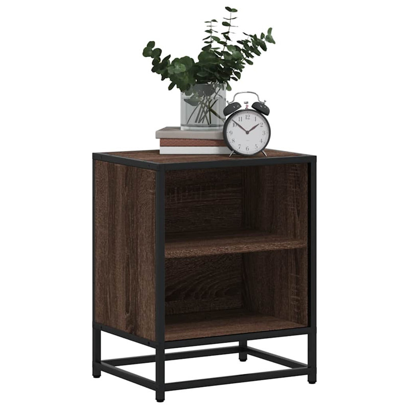 40cm W Metal Bedside Table, Brown Oak, 2