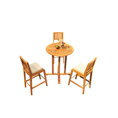 Grade-A Teak Wood Maldives Bar Set: 36" Round Table & Armless Chair (30" Seat High)