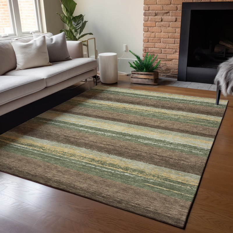 Machine Washable Indoor/Outdoor Chantille ACN2707 Stripes Rug, 3' x 5', Olive